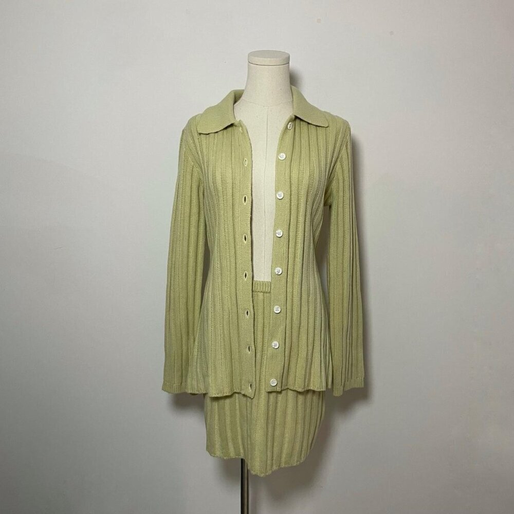Sabo Nessi Sage Green Ribbed Button-Up Cardigan | Women’s Size Small (AUS 8 / US - Picture 7 of 7